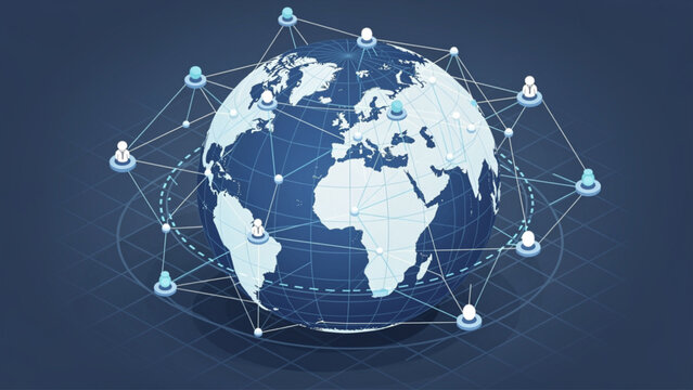 Global interconnected network of digital world with globe and communication nodes