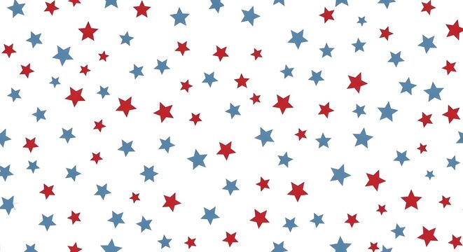 Seamless pattern with red and blue stars isolated on white background