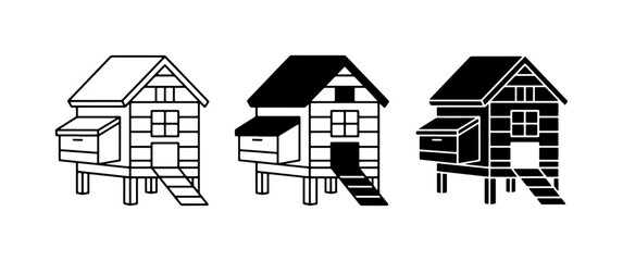 Chicken Coop Icons, Farmhouse Building Vector Graphics, Poultry House Illustrations © Shohel