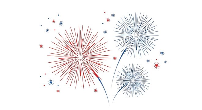 Red and blue fireworks display isolated on white background