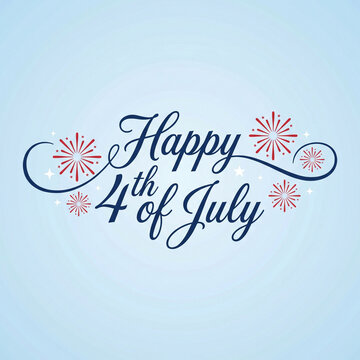Soft Blue Happy 4th of July Script with Minimal Firework Elements