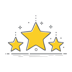 Fototapeta premium Three yellow stars with sparkles on white background