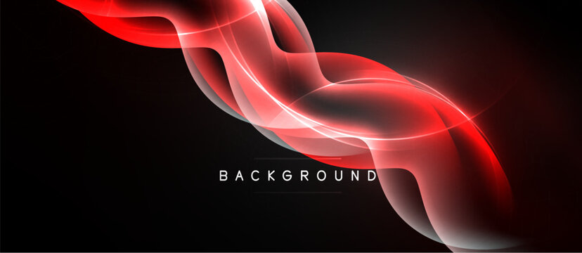 Abstract red waves flow across black background. Smooth curves create dynamic visual effect. Elegant design for digital projects.