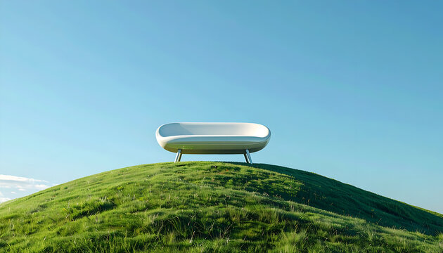 Modern white house on green hill.
