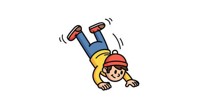 Cartoon boy falling down headfirst fast.