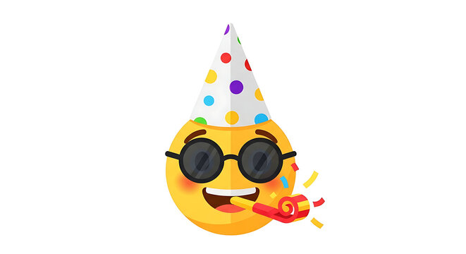funny party emoji with sunglasses blowing horn