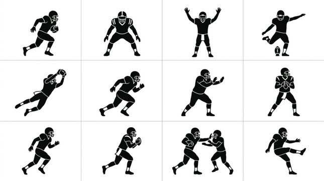 Football Player Various Dynamic Action Poses.