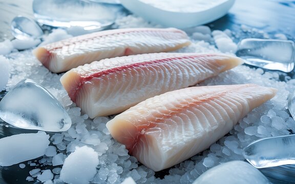 Fresh White Fish Fillets Chilled Crushed Ice Seafood Photo