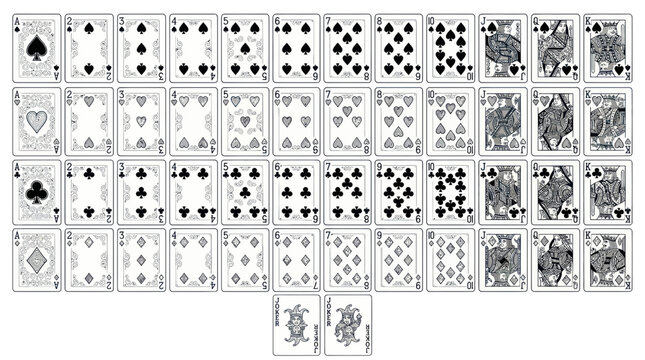 Full Deck of Playing Cards Spread Out, Vintage Style
