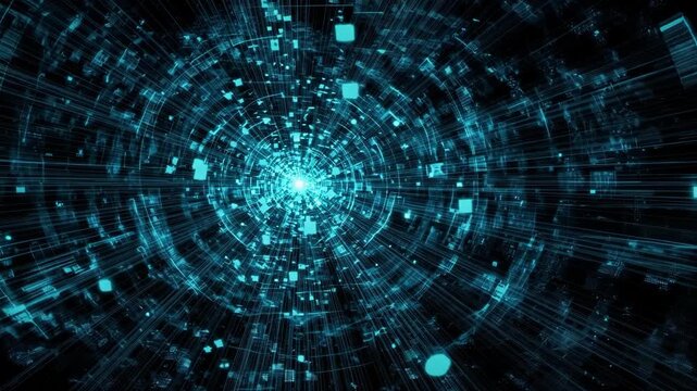 Abstract Digital Energy Vortex Radiating Light Through a Futuristic Technological Tunnel Background