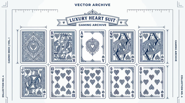 Luxury Heart Suit Playing Cards Design - Vintage Vector Archive