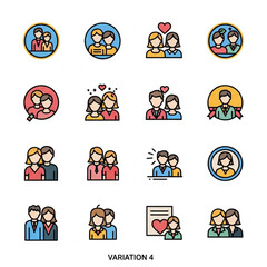 Fototapeta premium Illustrated diverse family and friends icons.