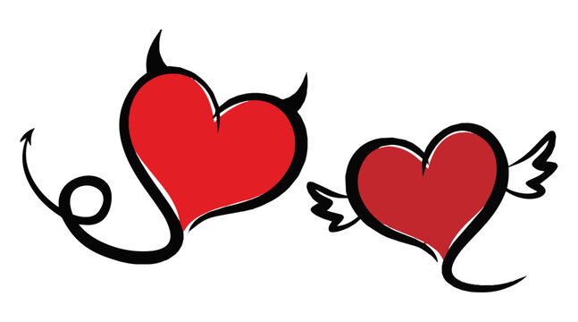 Devil Heart Icons &ndash; Naughty Love and Valentine Vector Illustration