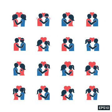 Illustrated Couples Embracing in Various Poses.