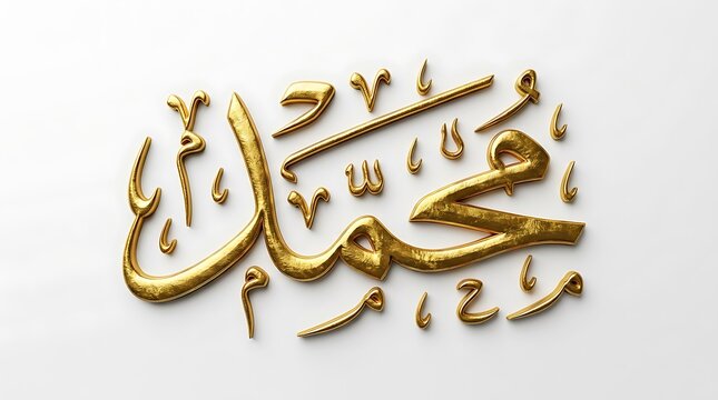 Golden 3D Arabic Calligraphy of Prophet Muhammad Name on White