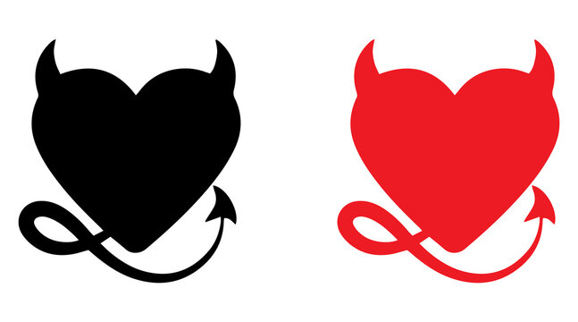 Devil Heart Icons &ndash; Naughty Love and Valentine Vector Illustration