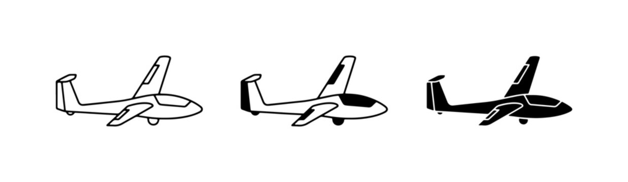 Glider Aircraft Icons, Silhouette and Outline, Aviation Vector Set