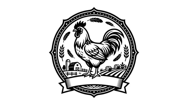 Black and white rooster logo design.