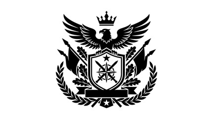 Fototapeta premium Black eagle shield crest emblem logo.