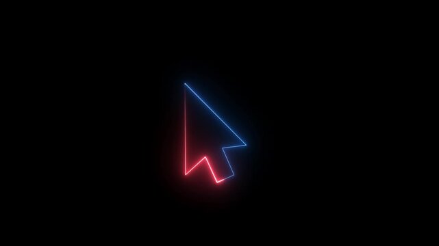 Glowing neon line mouse cursor arrow icon animation on black background. Minimal futuristic pointer symbol ideal for user interface, web navigation, click action, digital interaction