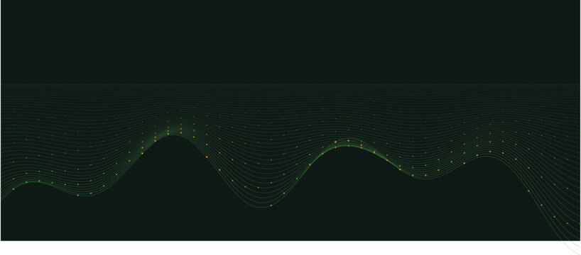 Abstract background with flowing green lines and glowing dots vector illustration