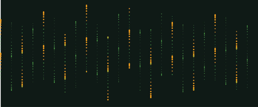 Abstract digital background with vertical lines of glowing orange and green dots vector illustration