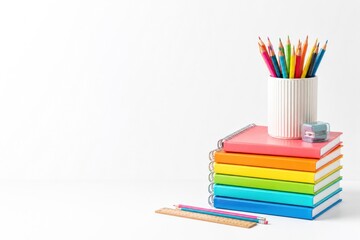 Fototapeta premium Minimal education objects and school supplies isolated on white background with copy space.