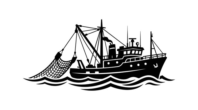 Fishing boat on the water surface.