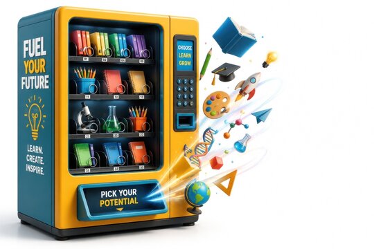 Colorful back to school illustrations featuring classroom supplies, school bus and educational concepts.