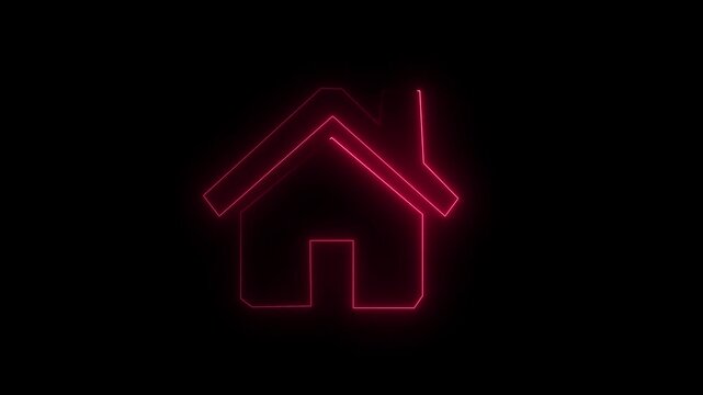 Home icon house sign glowing neon lights seamless loop animation. Glowing neon house building apartment property animated. illuminated on black backgroundarchitecture, brick, house, insurance, investm