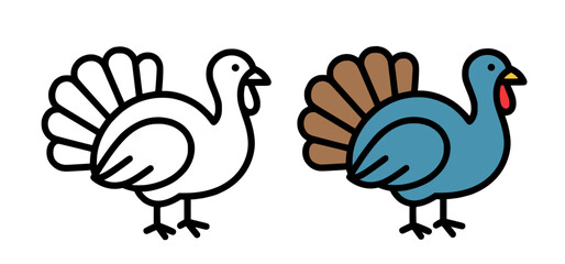 Obraz premium Turkey minimalist icon, line art and colored, for coloring page