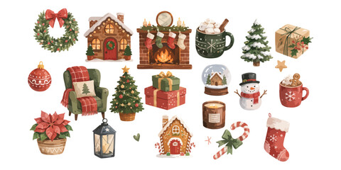 Obraz na płótnie Canvas Watercolor cozy Christmas elements 