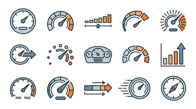Collection of Speedometer and Vehicle Performance Icons