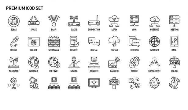Network and Internet Line Icons Set with Connectivity WiFi Cloud Communication and Web Technology Symbols Vector Illustration