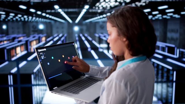 Woman Engineer Checks Data Servers