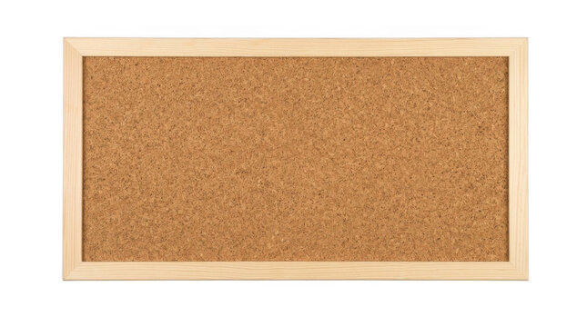 A corkboard with a light wood frame on a transparent background