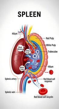 Detailed anatomical diagram of the human spleen structure.