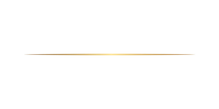 Golden horizontal straight line on isolated transparent background. Golden thin divider