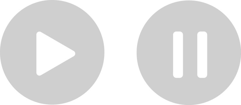 Video play and pause transparent buttons on isolated transparent background for web, app 