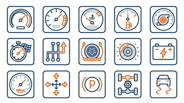 Car Dashboard and Vehicle Maintenance Icons