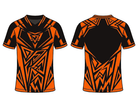 Flat vector illustration of a black and orange short-sleeve V-neck esp