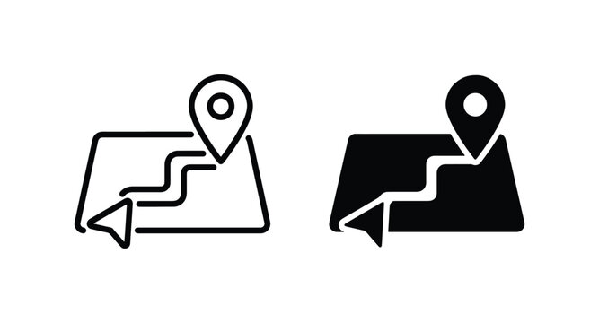 Map Pin Icon Set, Navigation Pointer, Location Marker, Route Planning Vector Graphics