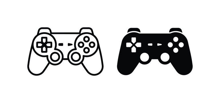 Video Game Controller Icons, Gaming Joysticks, Digital Entertainment, Vector Graphics