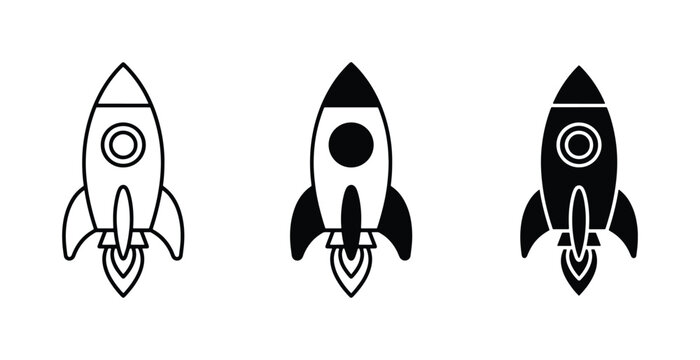 Rocket Ship Icons, Space Exploration Vector Set, Futuristic Travel Graphics, Launch and Adventure