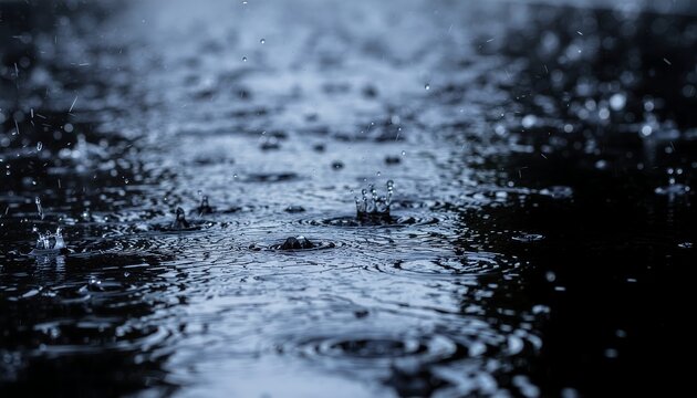 Raindrops creating ripples on water surface.