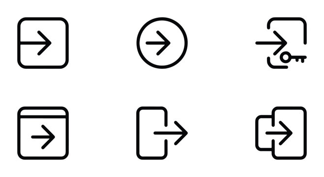 Login and Logout Icons Set, User Access Symbols, Digital Entry and Exit Vector Graphics