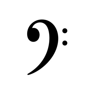 Classic black bass clef symbol isolated on white.