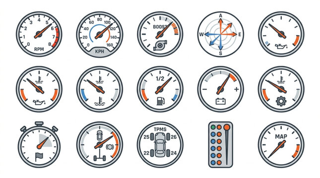 Collection of Vehicle Dashboard Gauges and Indicators