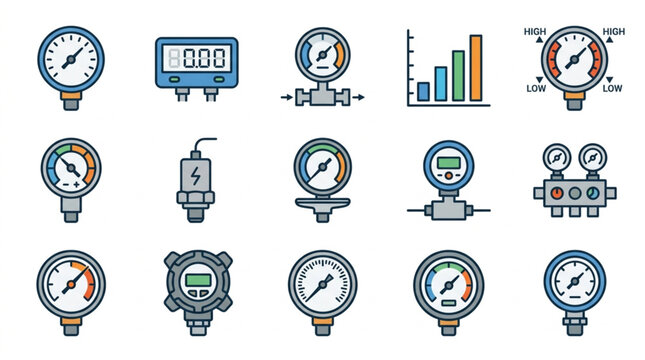 Collection of Industrial Pressure and Temperature Gauges