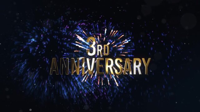 3rd Anniversary Congratulations Banner, Congratulations with Fireworks and Gold Letters, Holiday